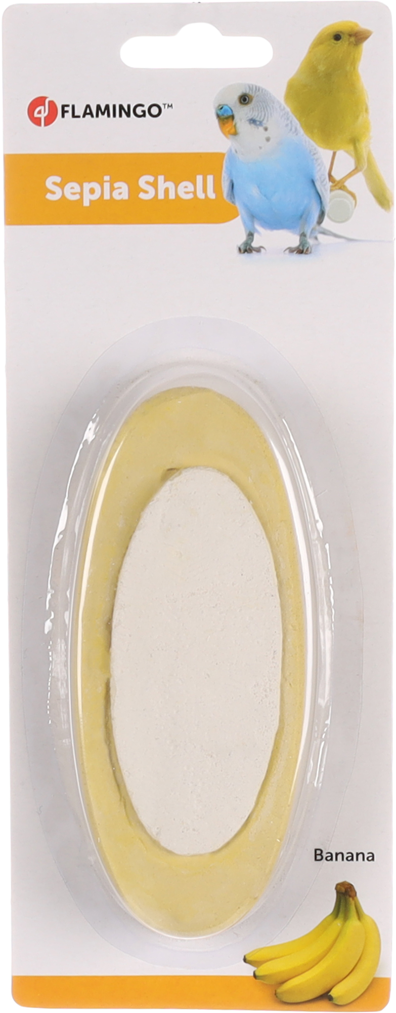 Flamingo Sepia shell Birdie Sepia shell with banana flavour Yellow & White